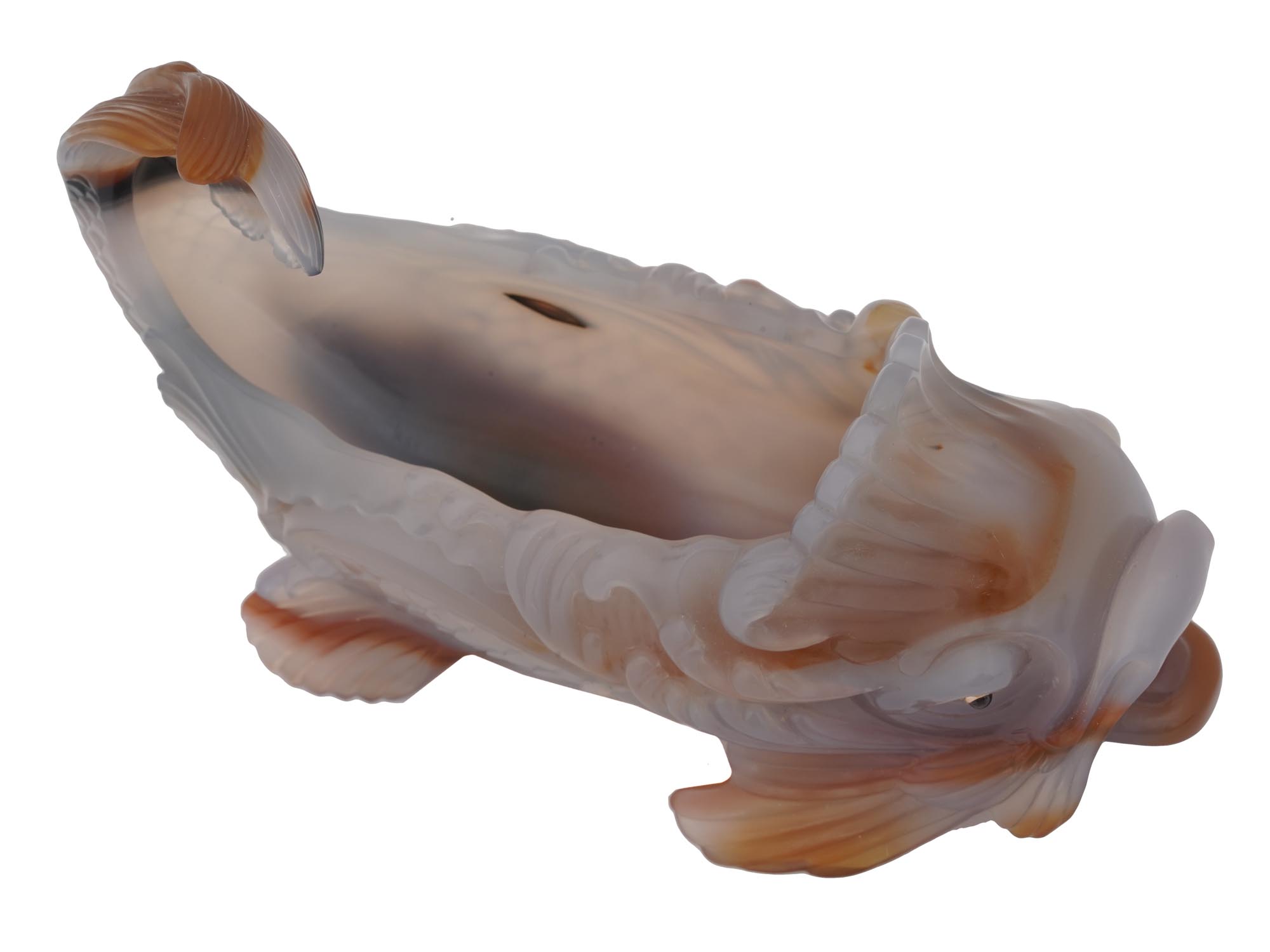 LARGE RUSSIAN AGATE CARVED FISH BOWL FOR CAVIAR PIC-5